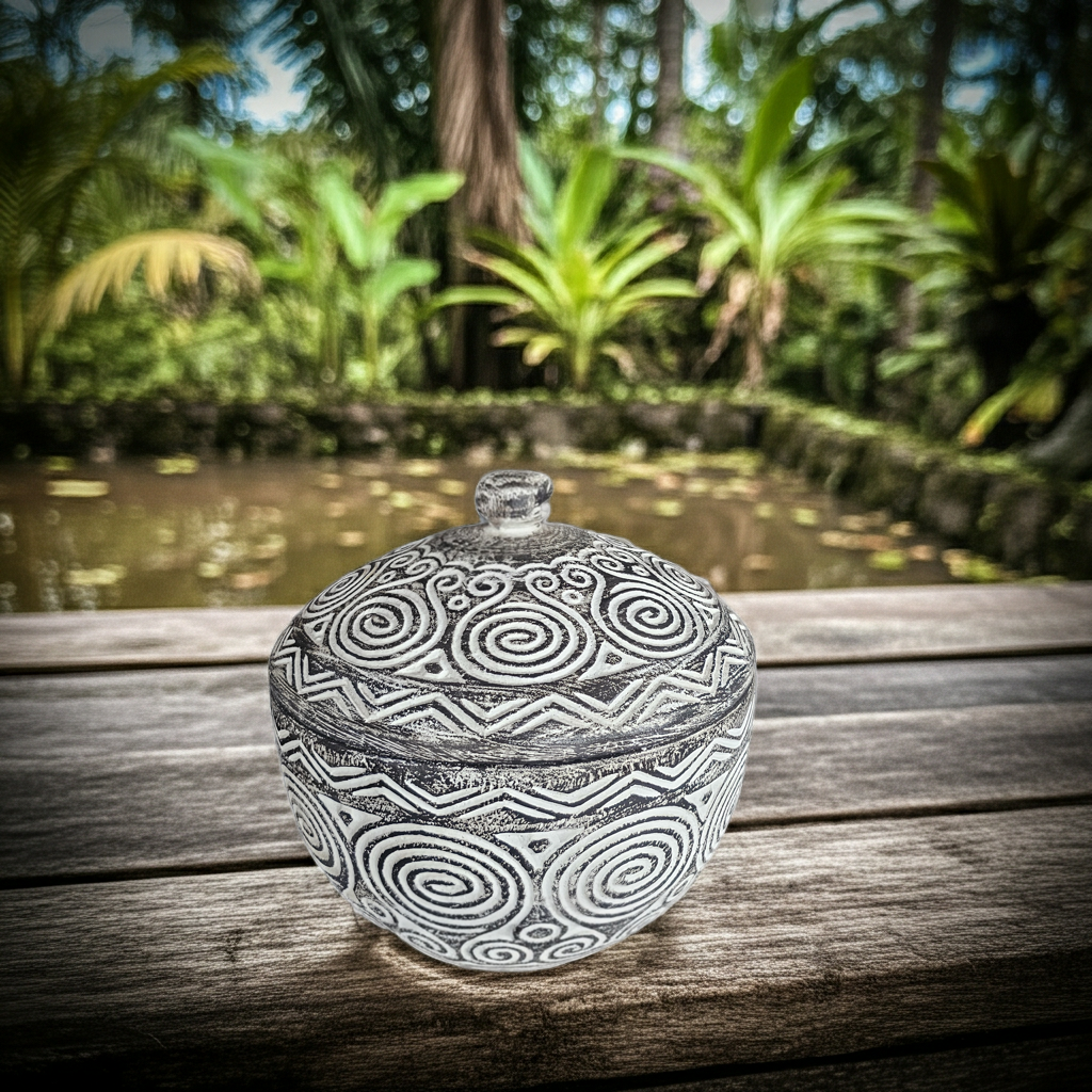 Jarro de madeira indonésio esculpido à mão. Modelo Tarun.