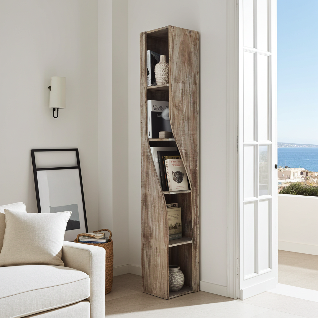 Twisted narrow bookshelf cabinet