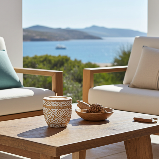 Hand-carved wooden candle in a whitewashed finish