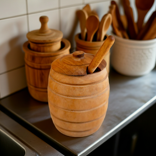 Wooden honey pot