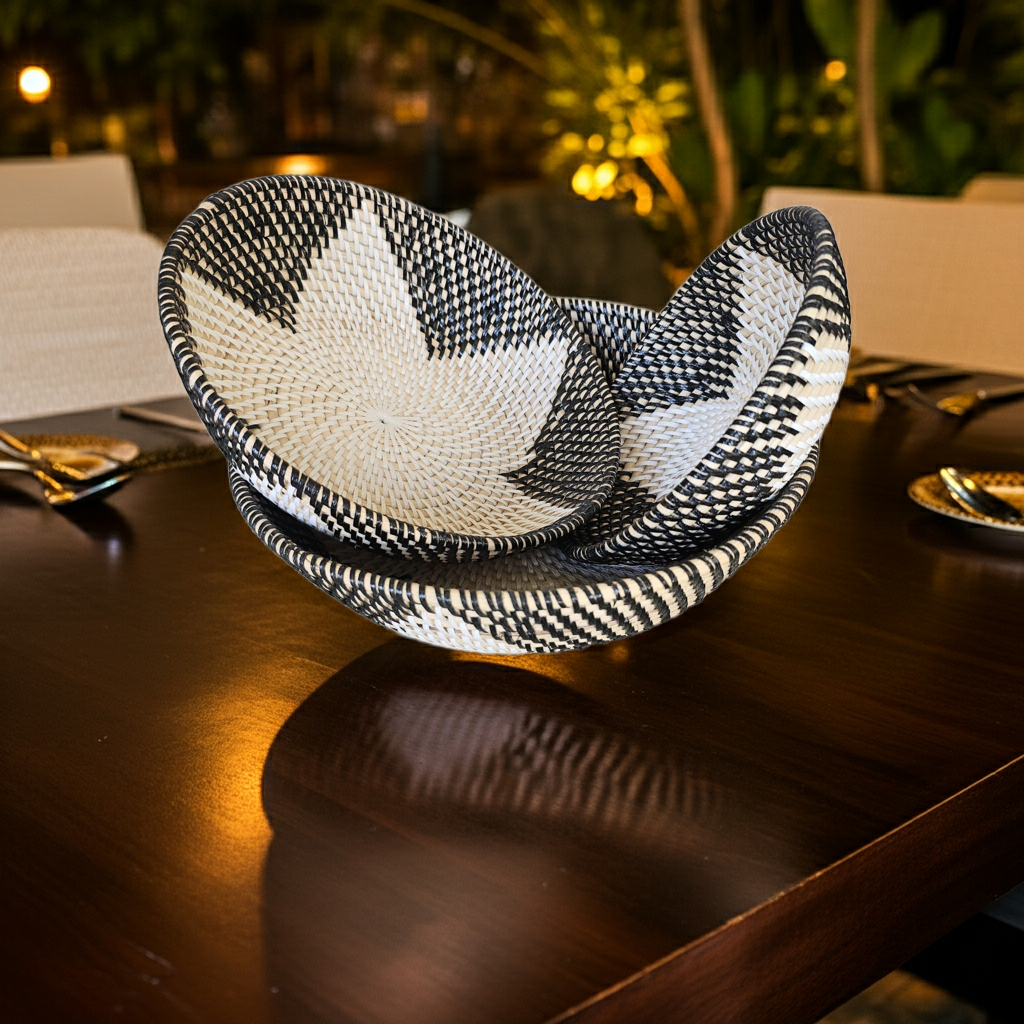 Set of 3 rattan bowls. Model Mas