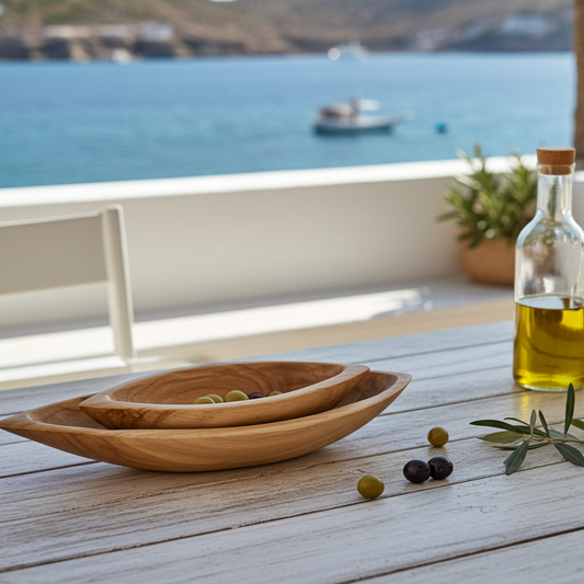 Juego de 2 cuencos de madera SUAR con forma de barco