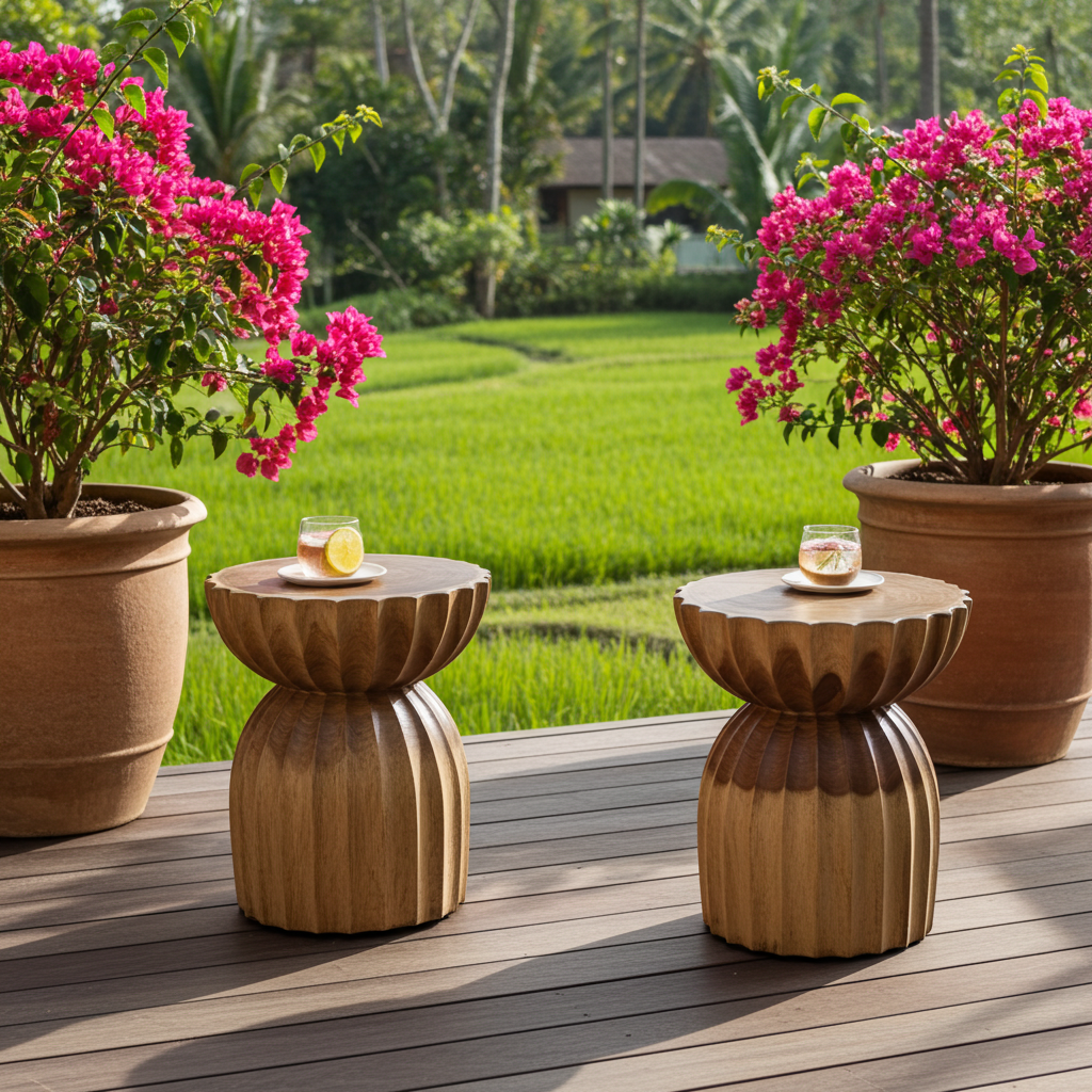 Banqueta Monkeypod em madeira maciça, modelo Pasir