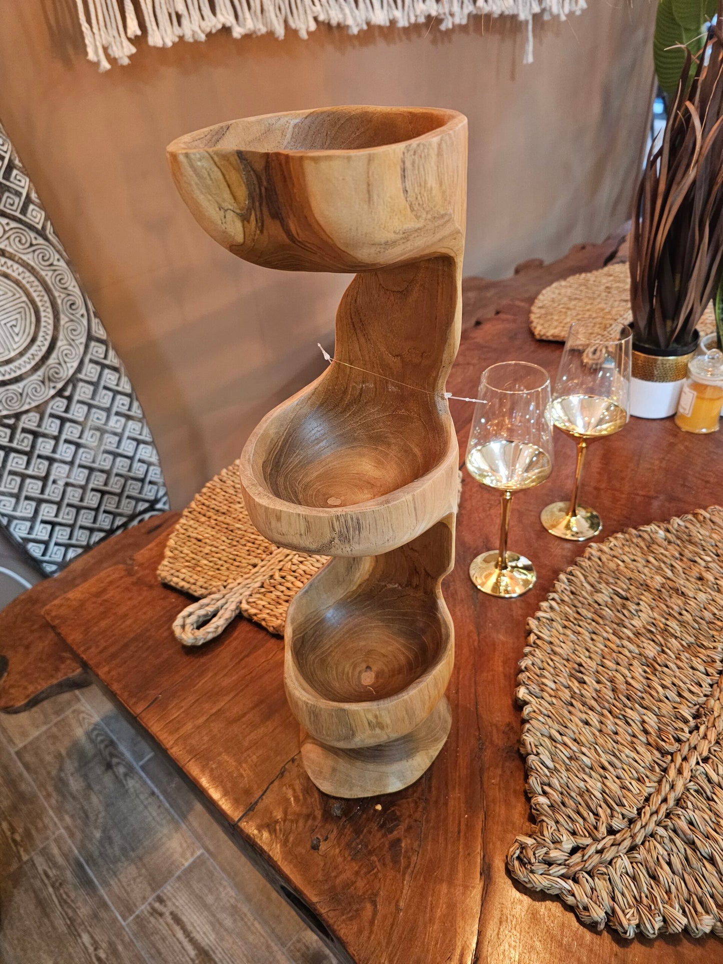 Wooden vertical three bowl Model Lembur