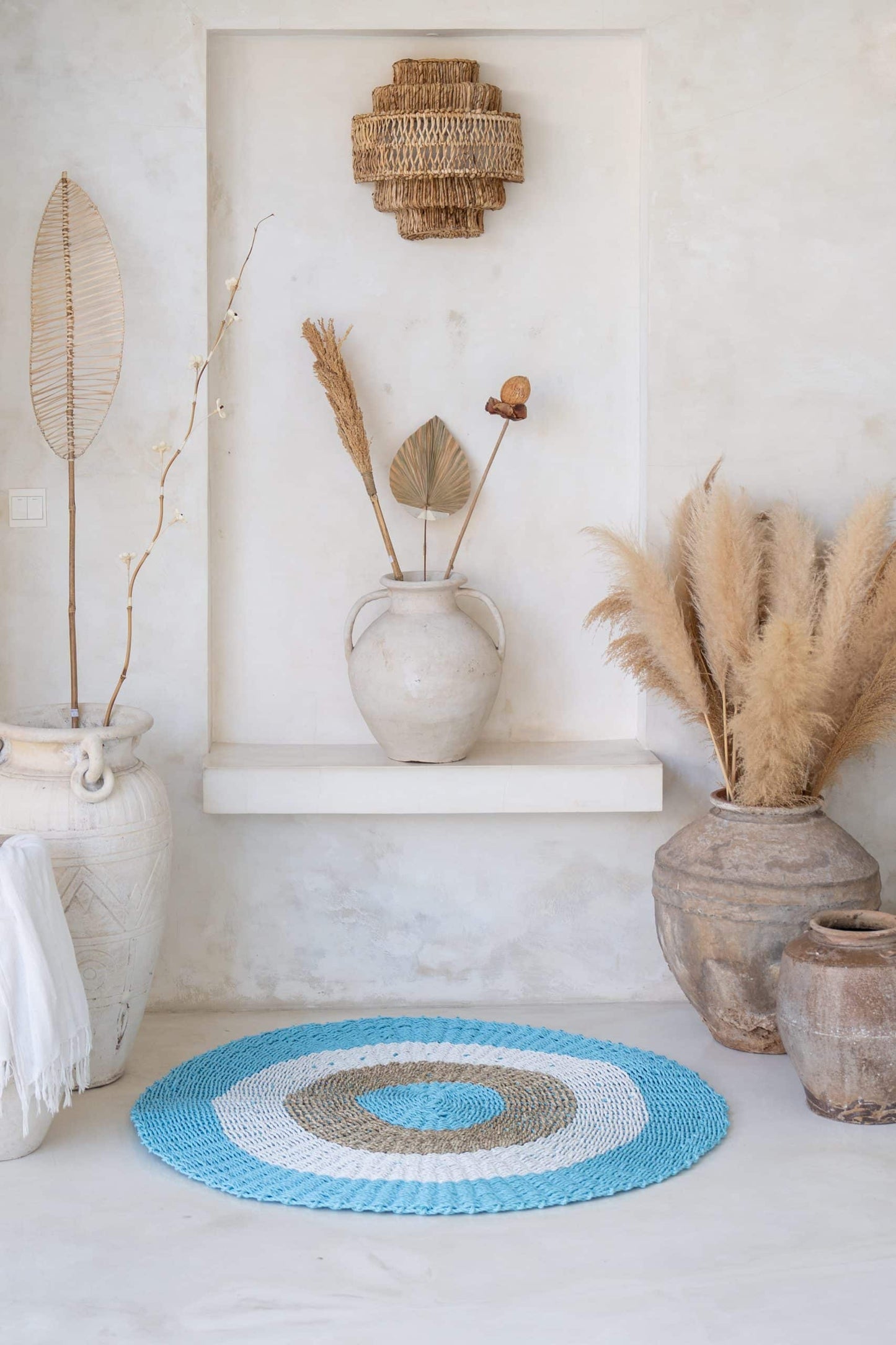 Round seagrass carpet 120cm (blue/white)