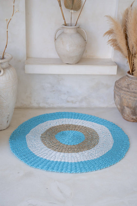 Round seagrass carpet 120cm (blue/white)