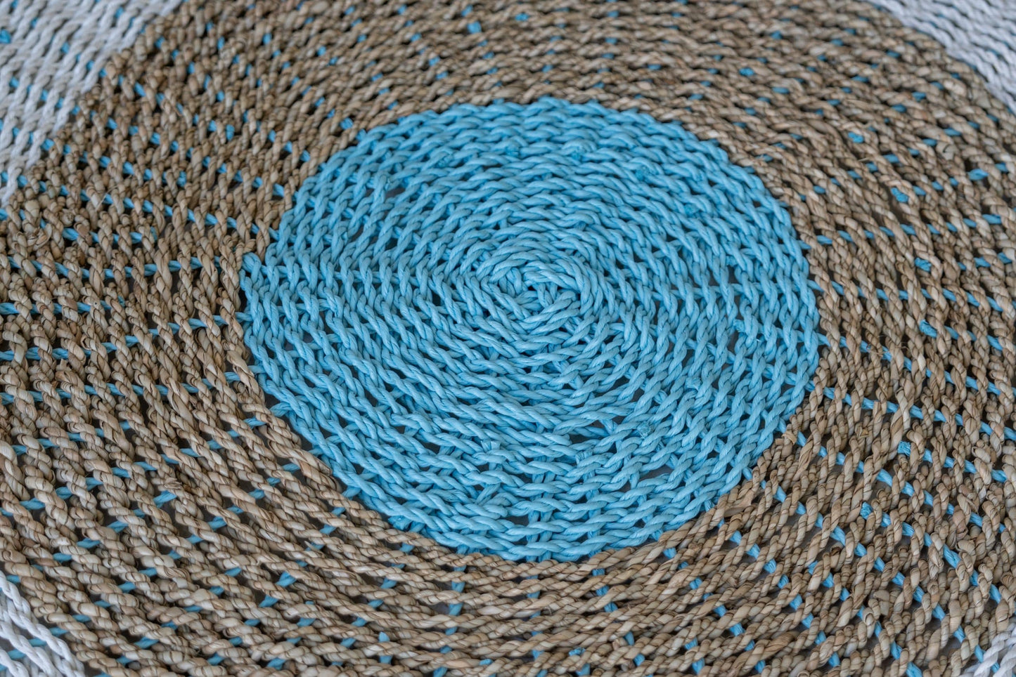 Round seagrass carpet 120cm (blue/white)