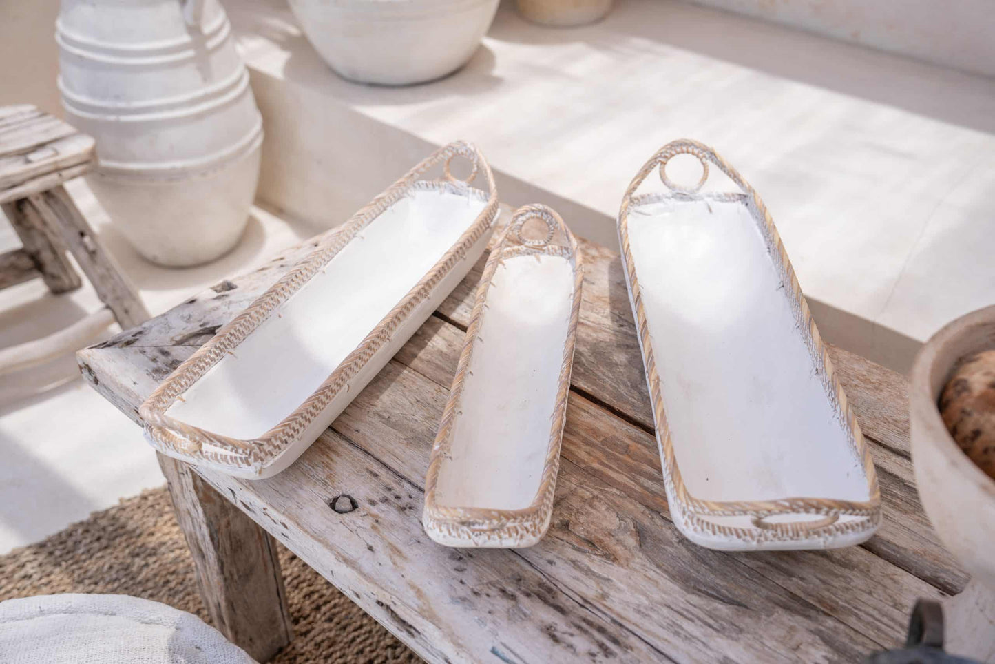 Wooden boatshaped bowls, set of 3 , Model Banda