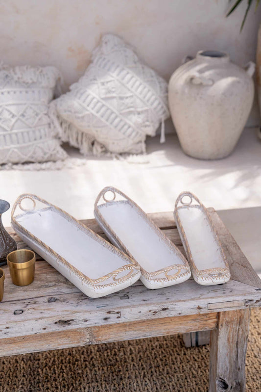 Wooden boatshaped bowls, set of 3 , Model Banda