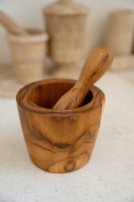Wooden mortar and pestle