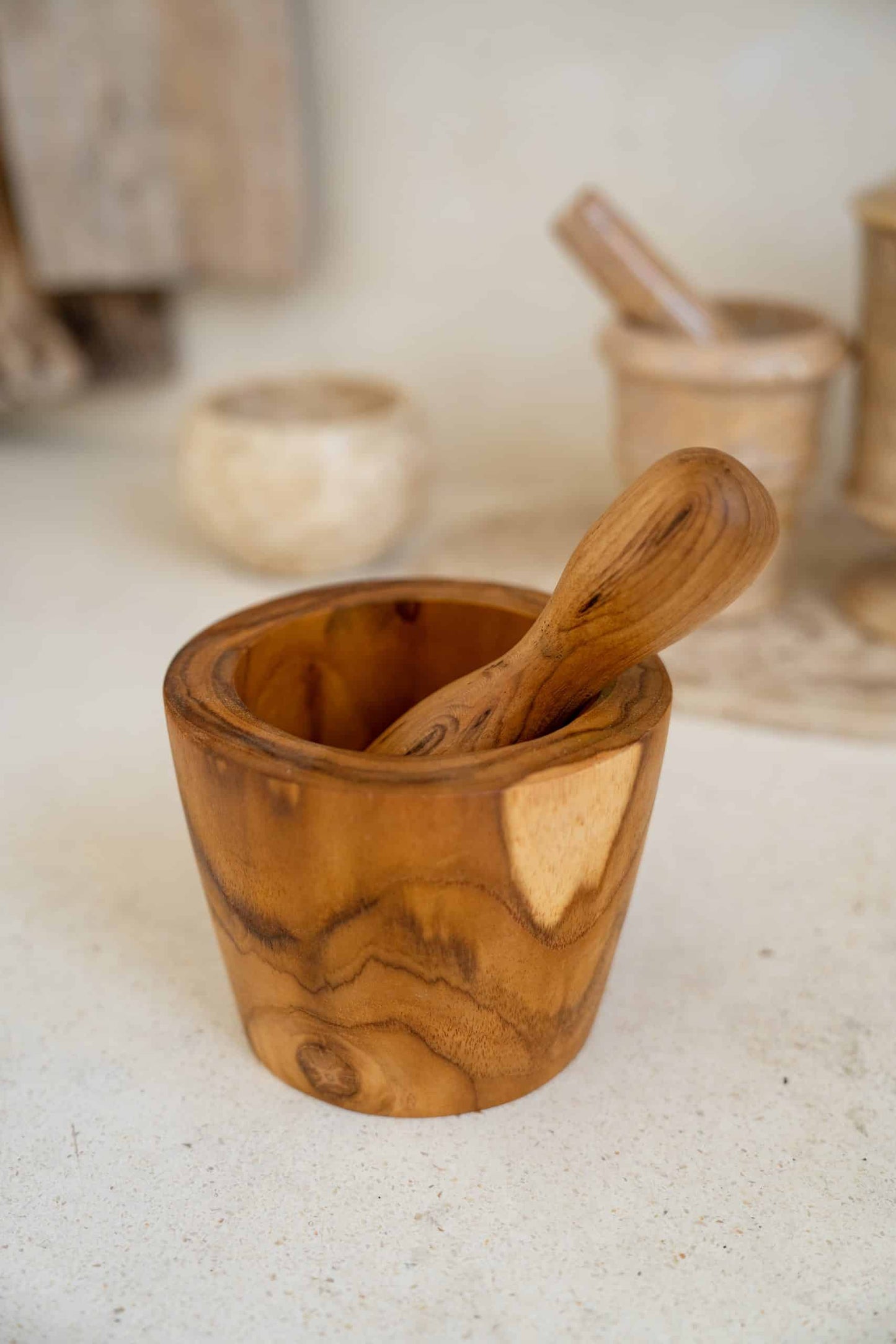 Wooden mortar and pestle