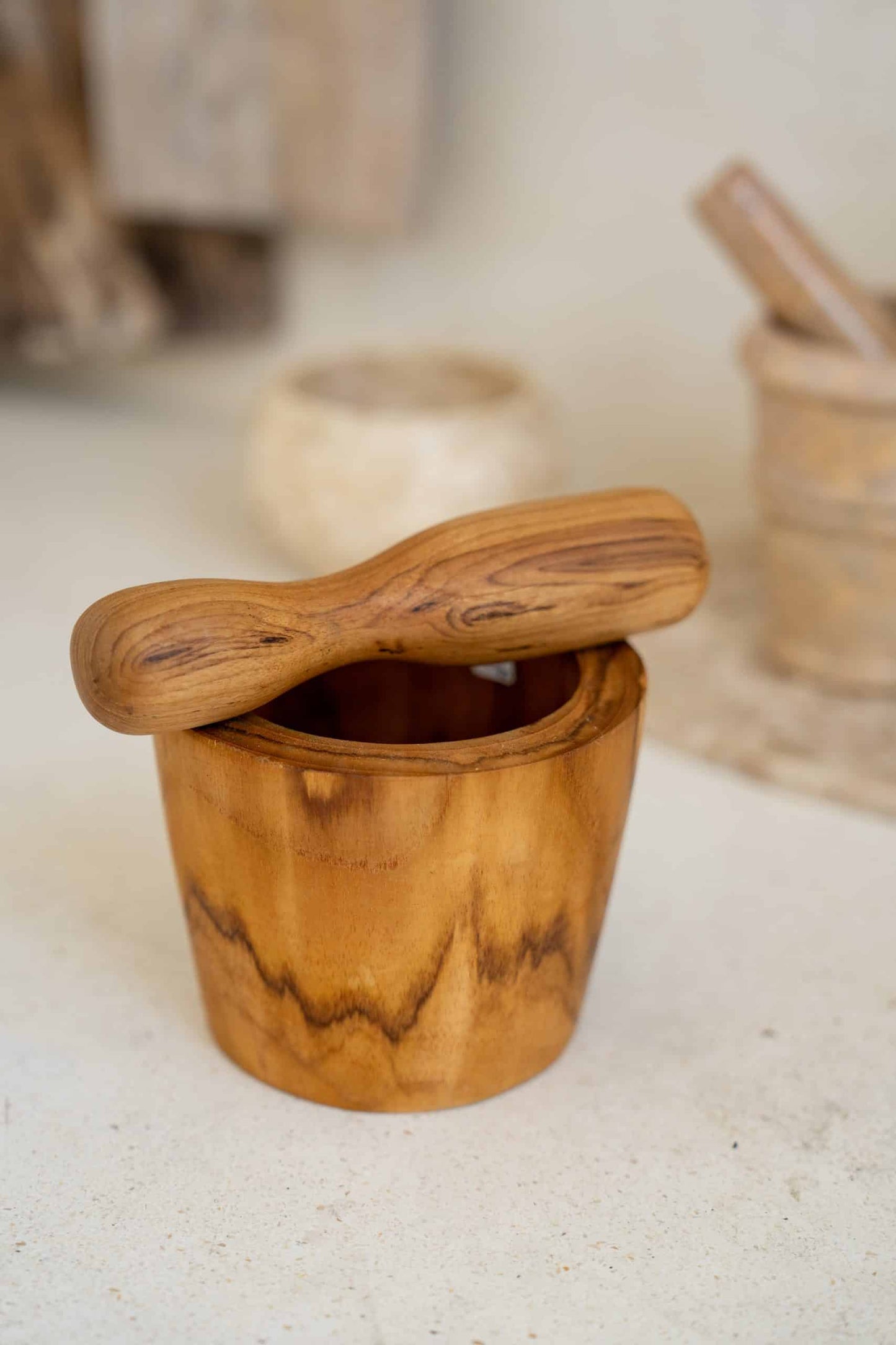 Wooden mortar and pestle