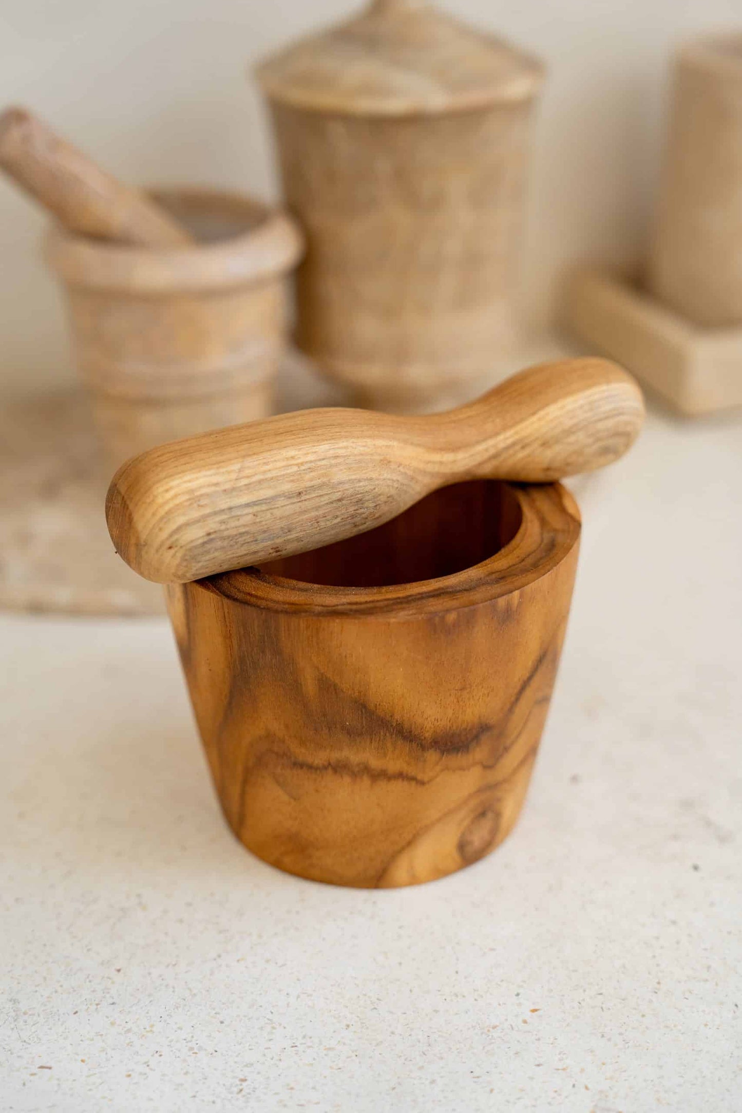 Wooden mortar and pestle