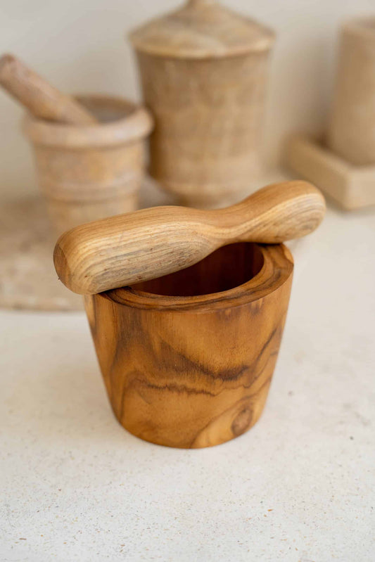 Wooden mortar and pestle