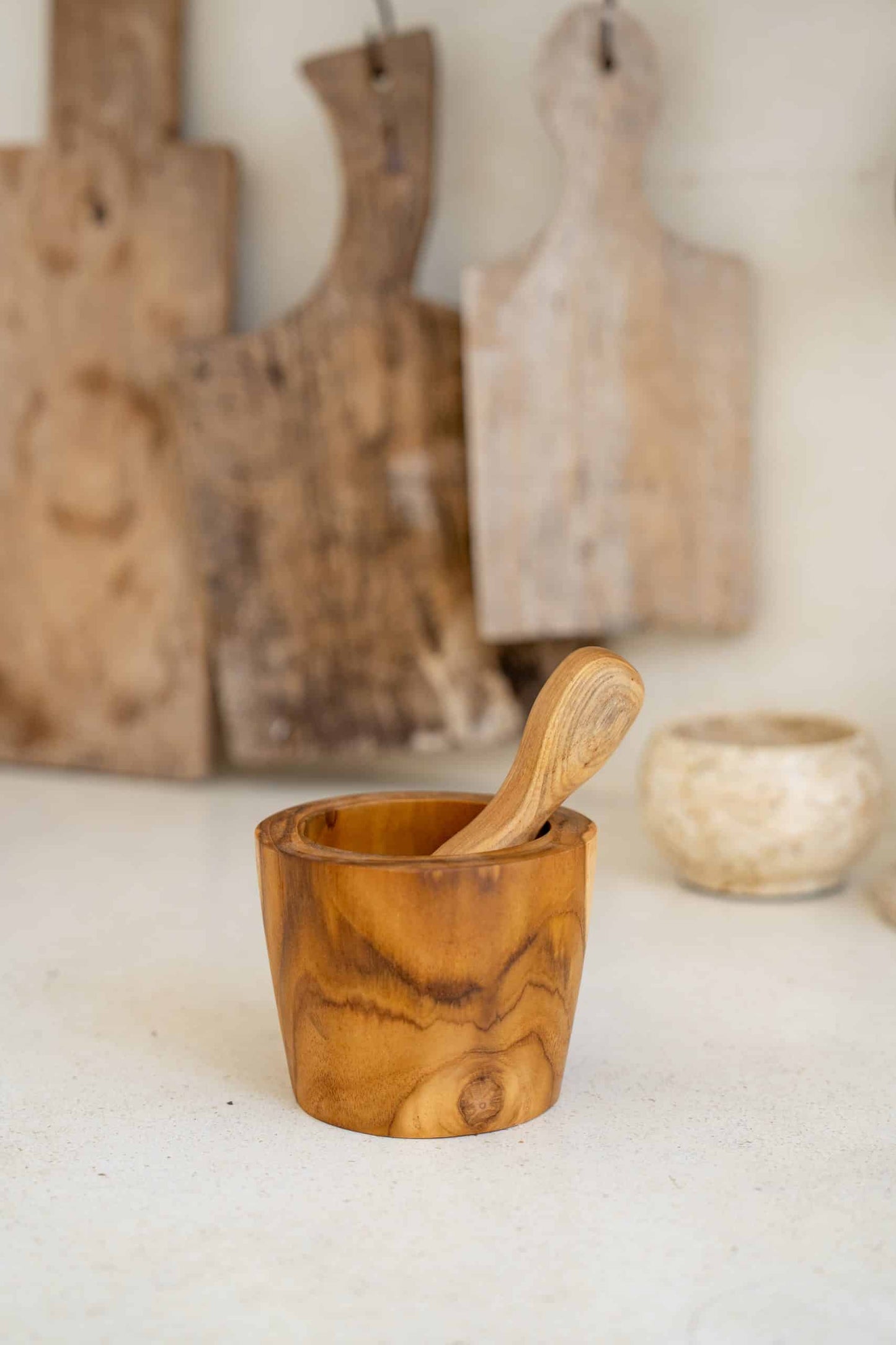 Wooden mortar and pestle