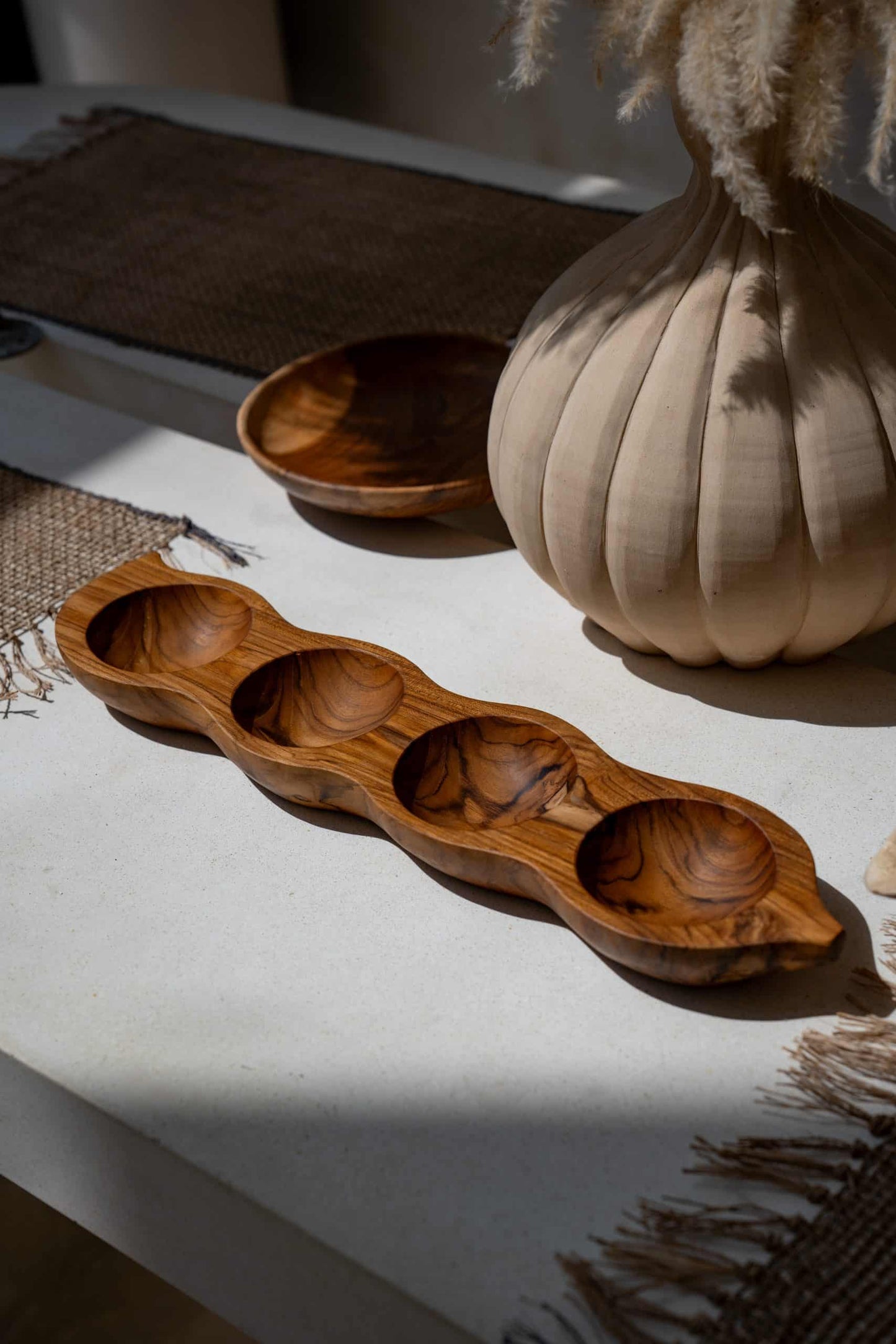 Wooden 4 hole sorting bowl