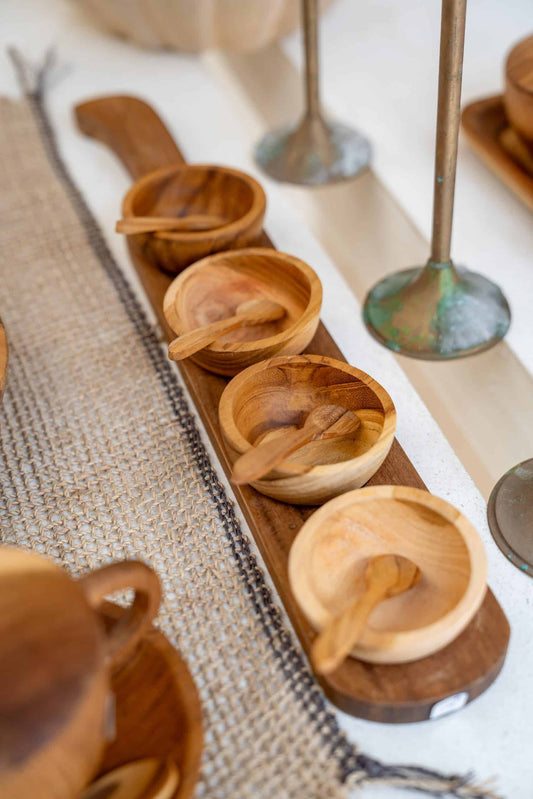 Wooden condiment tray with 4 cups