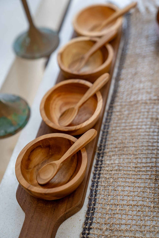 Wooden condiment tray with 4 cups