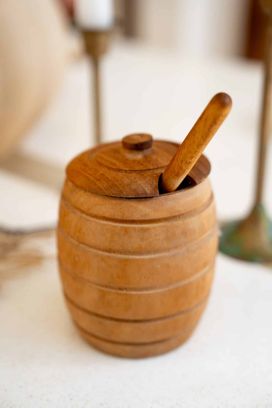 Wooden honey pot
