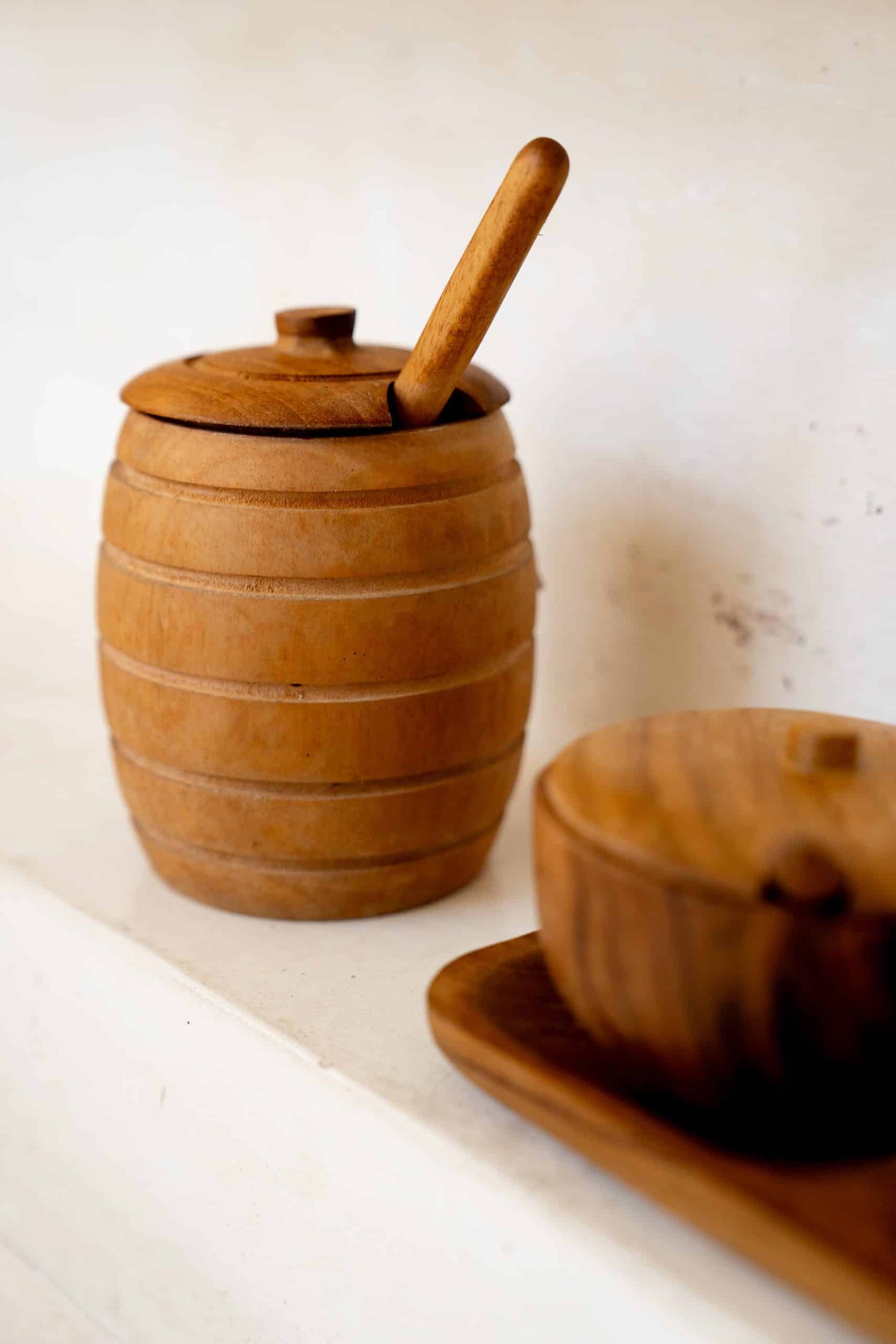 Wooden honey pot
