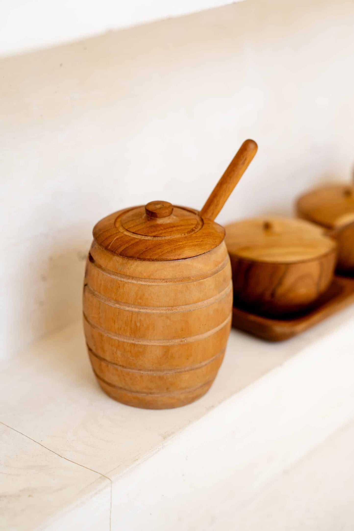 Wooden honey pot