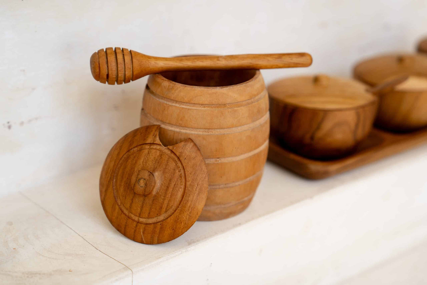 Wooden honey pot