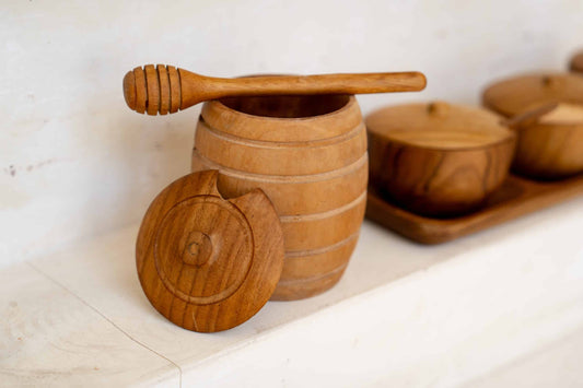 Wooden honey pot