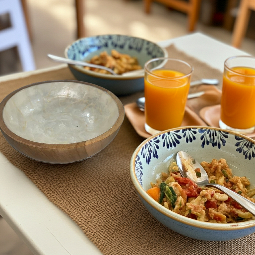 Wooden bowl with white shell finish