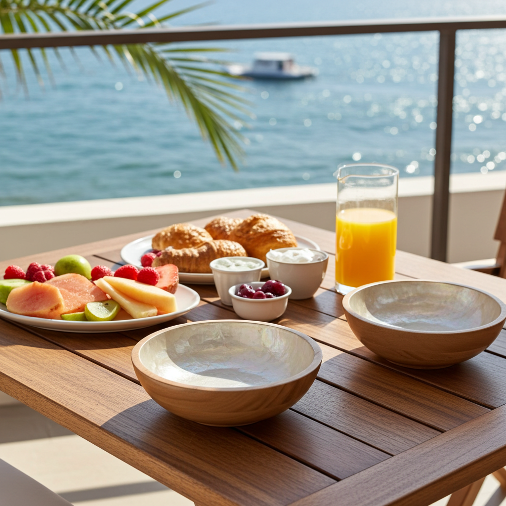 Wooden bowl with white shell finish