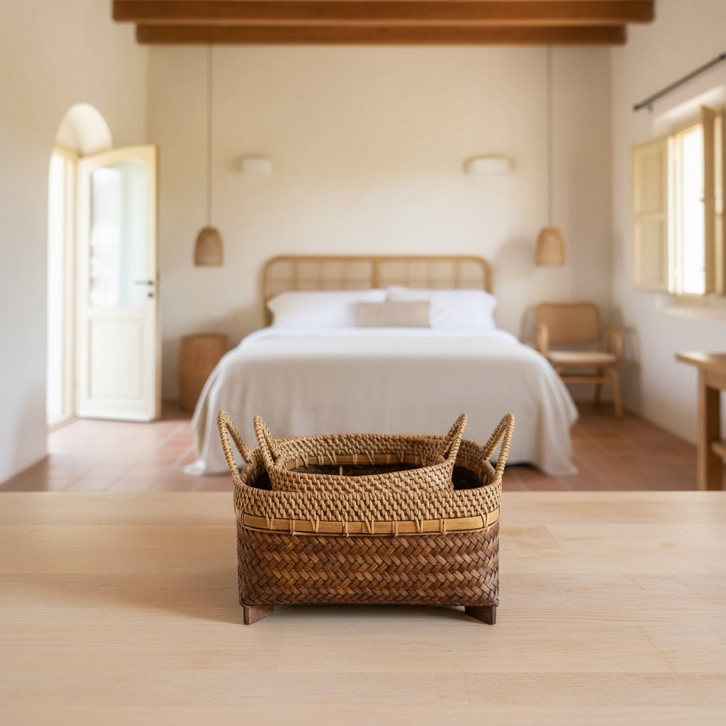 Woven Rattan Storage Basket Set Model Selaru