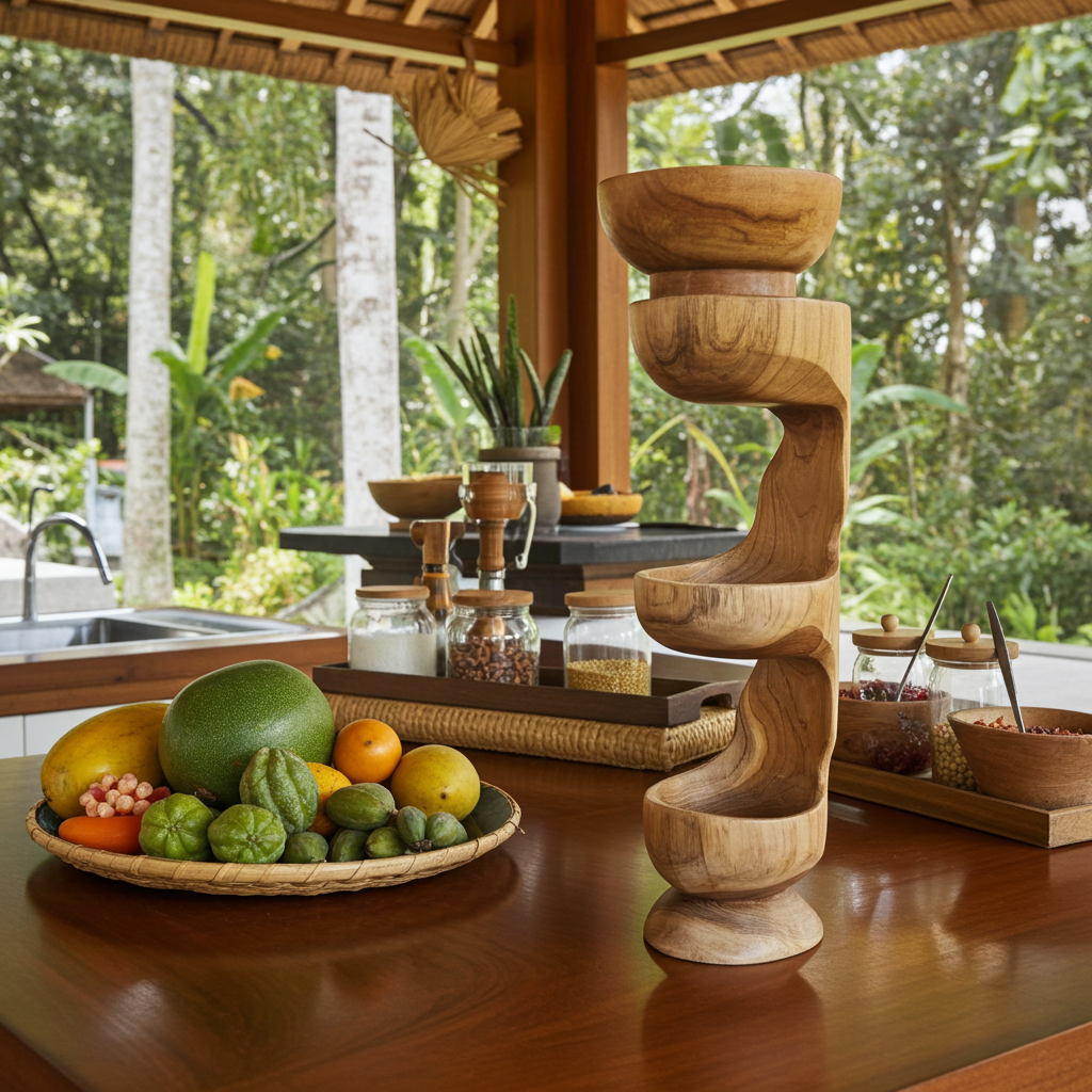 Wooden vertical three bowl Model Lembur