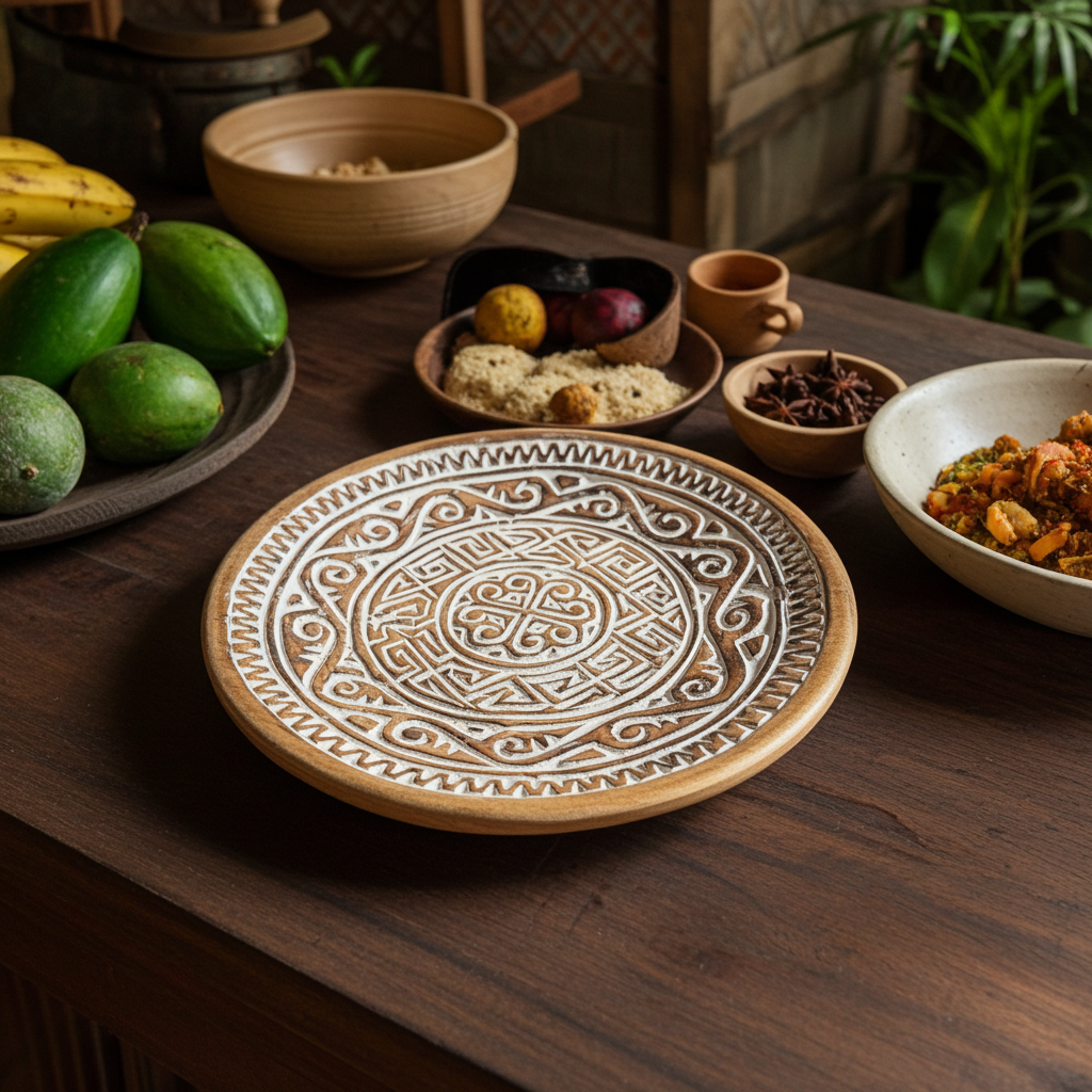 Hand-carved wooden decorative 30cm plate. Model Baroro