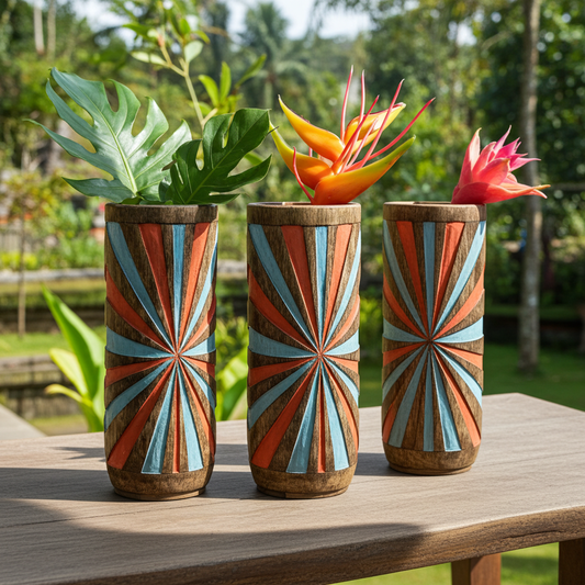 Hand-carved wooden vase. Model Pelangi