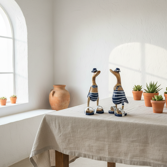 Nautical Striped Wooden Duck Couple Model Waisai