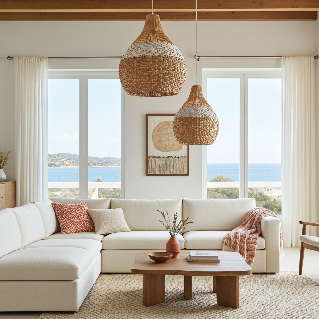 Set of THREE handwoven natural fiber lampshade. Model Hulua