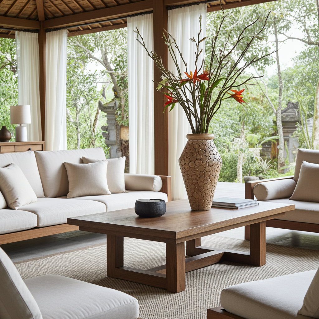 Bamboo wood slice floor vase. Model Mengiris