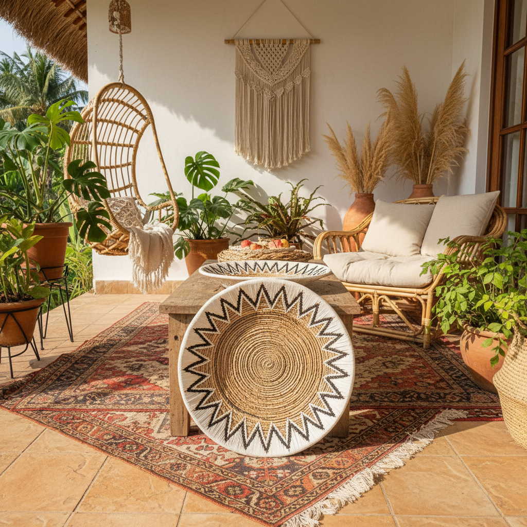 Prato Decorativo de Parede em Rattan Entrançado Modelo Pini