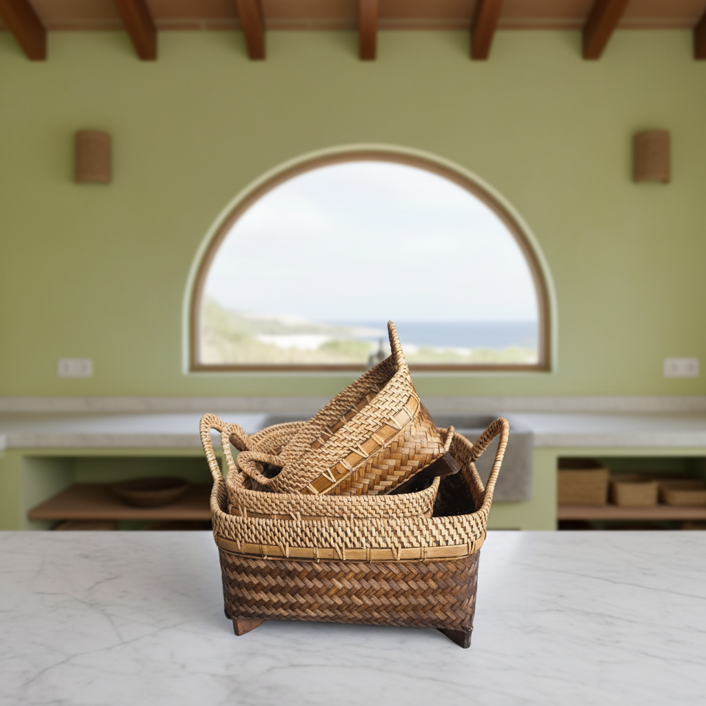 Woven Rattan Storage Basket Set Model Selaru