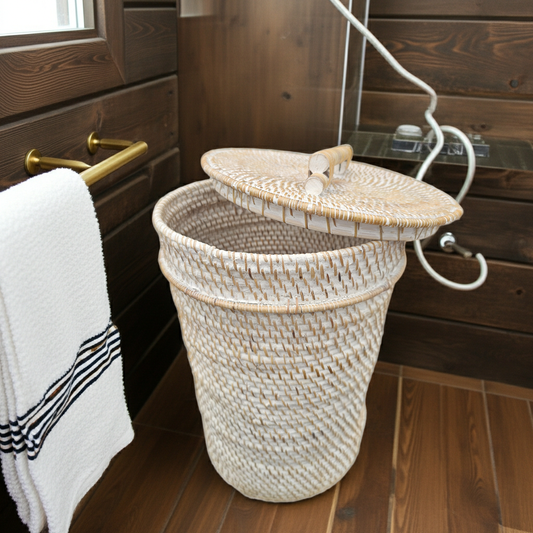 White washed rattan basket Model Tutup