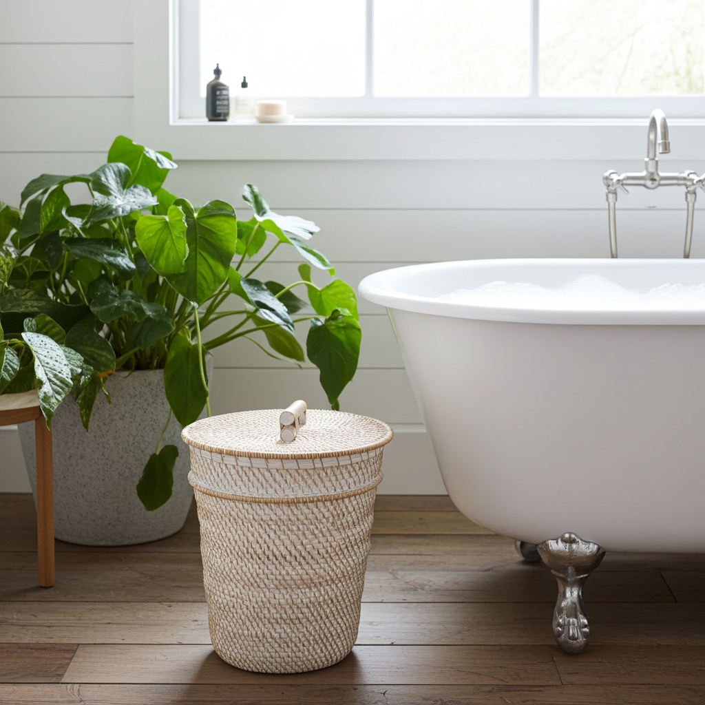 White washed rattan basket Model Tutup