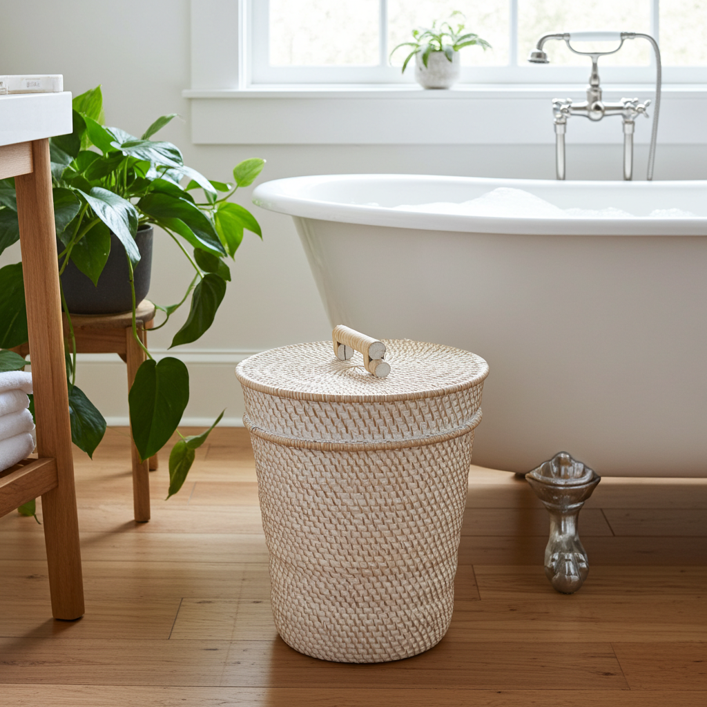 White washed rattan basket Model Tutup