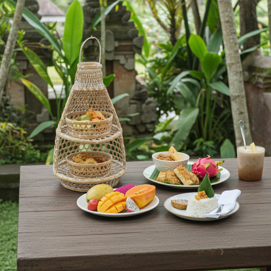 Decorative tiered white washed basket