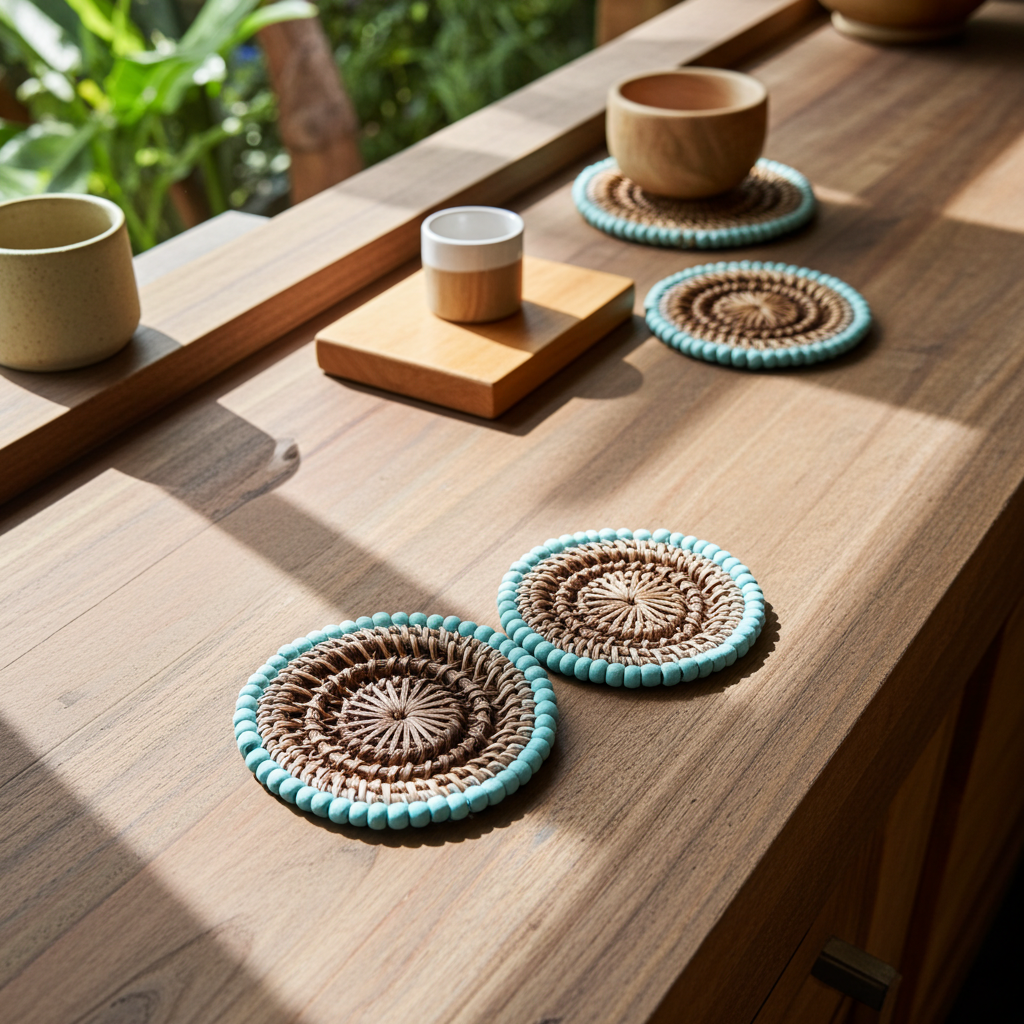 Posavasos con cuentas azules