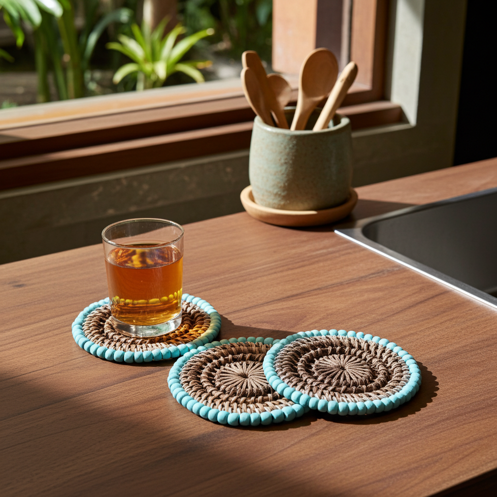 Posavasos con cuentas azules