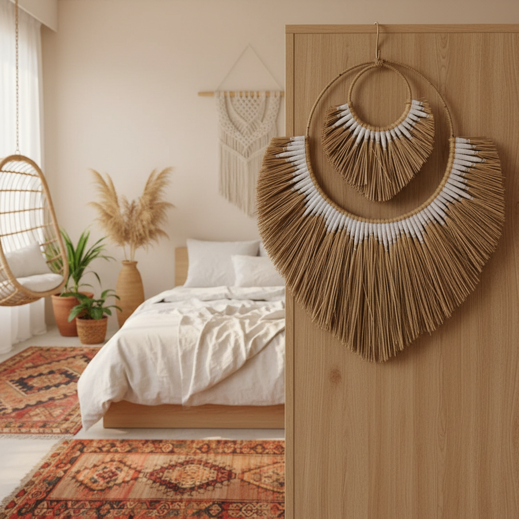 Boho Seagrass Fringe Hoop Wall Hanging Model Kera