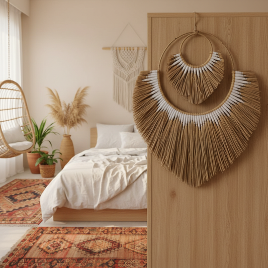 Boho Seagrass Fringe Hoop Wall Hanging Model Kera