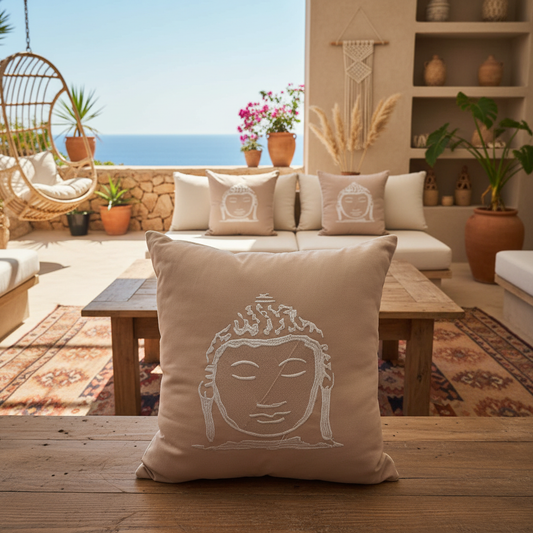 Buddha Face Embroidered Cushion Cover Model Leti