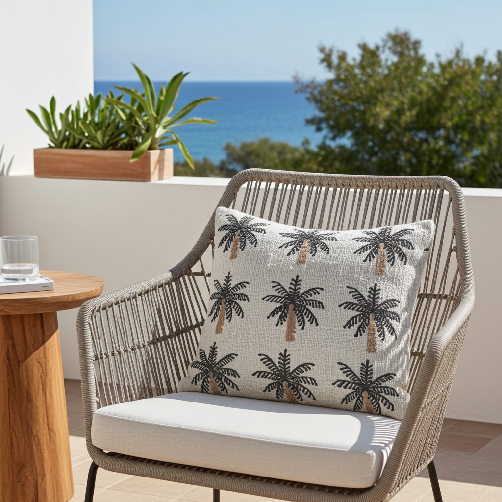 Capa de almofada preta com 9 palmeiras pequenas 40x40