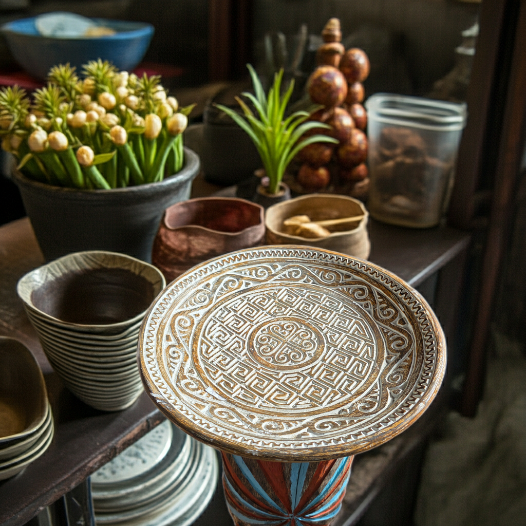 Hand-carved wooden decorative 40cm plate. Model Rende