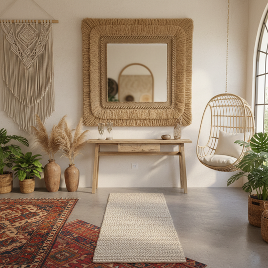 Seagrass Fringe Square Wall Mirror Model Serasan